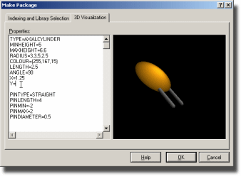 Specifying 3D model parameters in the Make Package dialogue form inside the ARES Application.