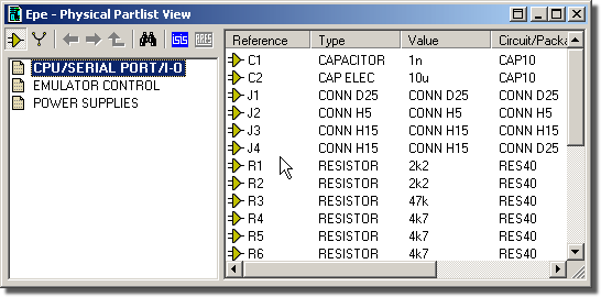 Partlist View of the Design Explorer